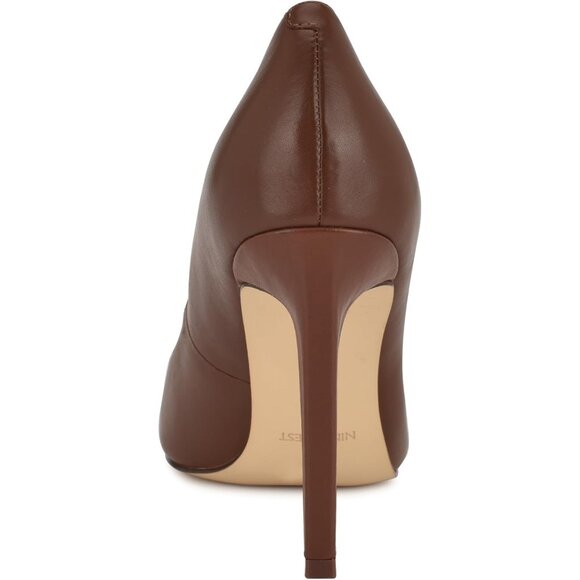 Nine West Women's Medium Brown Leather Closed Pointed Toe Stiletto Heel Pump - Picture 3 of 6